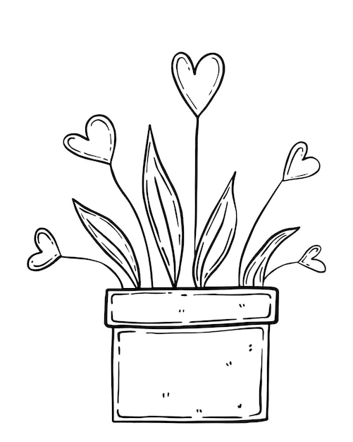 Premium Vector | Indoor plant pot with flowers with heart shape and ...