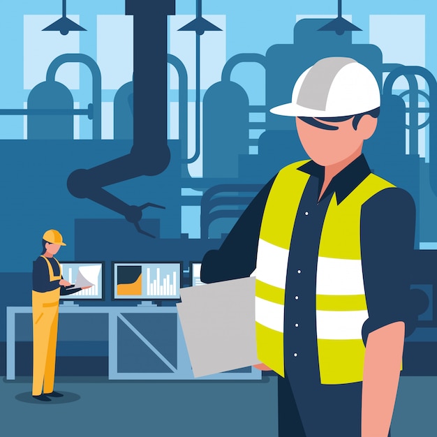 Industrial worker in factory character | Premium Vector