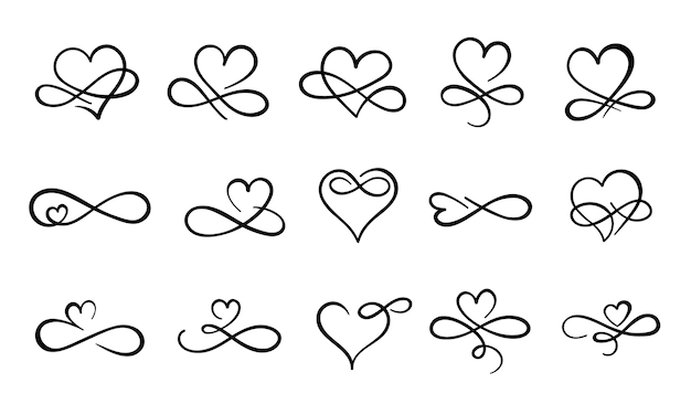 Infinity love flourish. hand drawn heart decorative flourishes, love ornate tattoo design and infinity hearts Free Vector