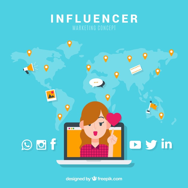 Influencer marketing concept with girl and heart - Free Vector