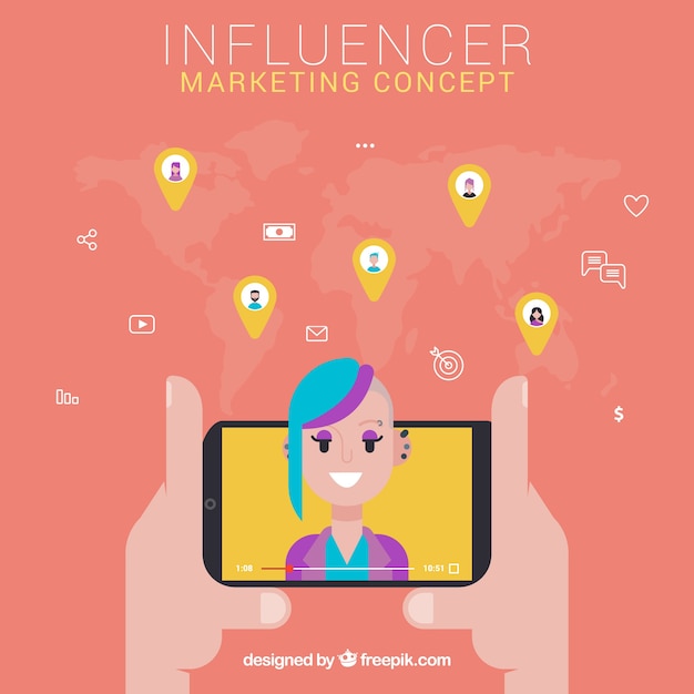 Influencer marketing concept with girl in smartphone