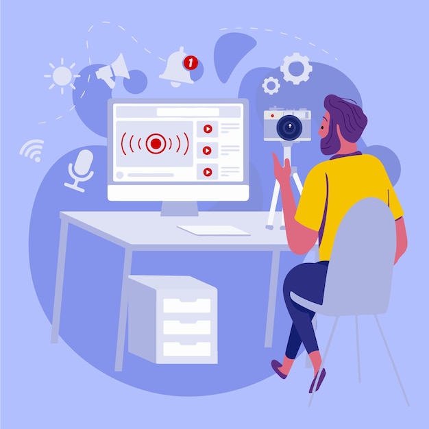 Influencer recording new video Free Vector