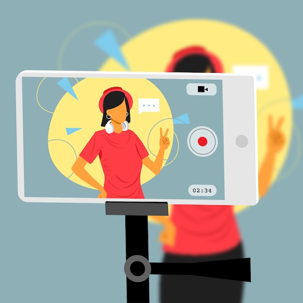 Influencer recording new video Free Vector