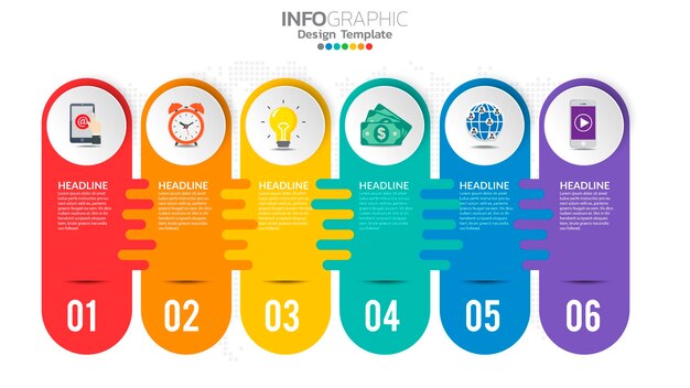 インフォグラフィック6ステップの色要素 円グラフ図 ビジネスグラフデザイン プレミアムベクター