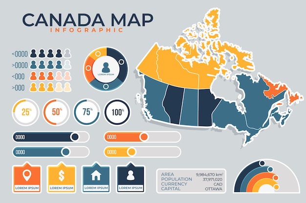 Free Vector | Infographic of coloured canada map in flat design