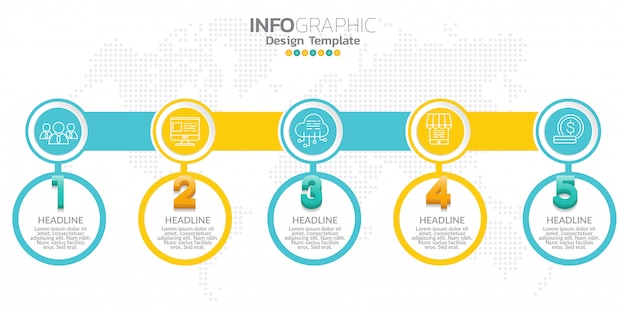 オプションや手順を持つインフォグラフィックデザインテンプレート プレミアムベクター