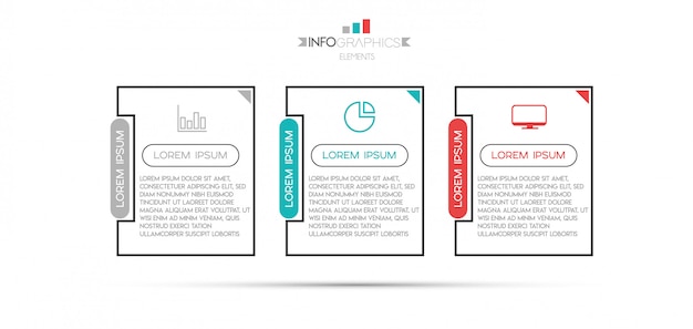 Infographic element with icons and 3 options or steps. Premium Vector