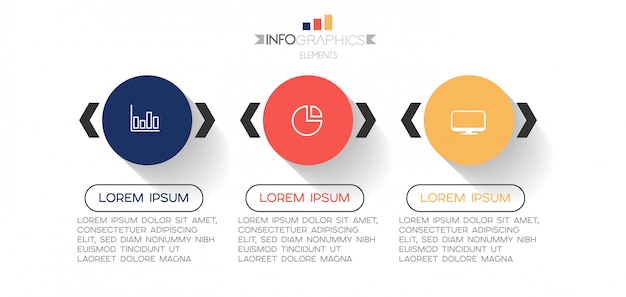 Infographic element with icons and 3 options or steps. Premium Vector