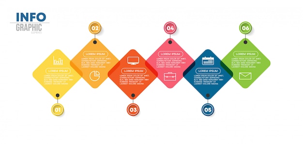 Infographic element with icons and 6 options or steps Premium Vector