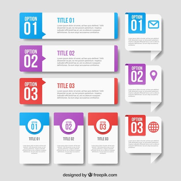 異なるデザインのインフォグラフィック要素 無料のベクター