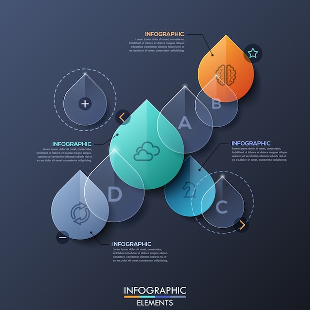 Infographic layout with transparent water drops Premium Vector