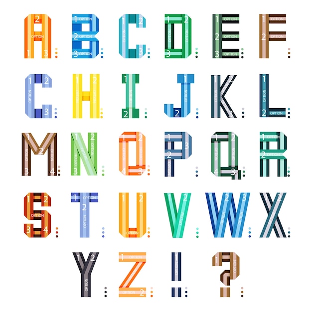 インフォグラフィックリボンフォント 白い背景で隔離の多色スタイルのアルファベット文字 無料のベクター