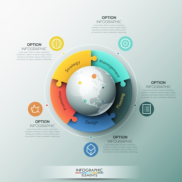 Infographic template, 5 connected jigsaw puzzle pieces ...