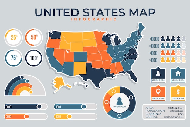 Premium Vector Infographic Of United States Map In Flat Design