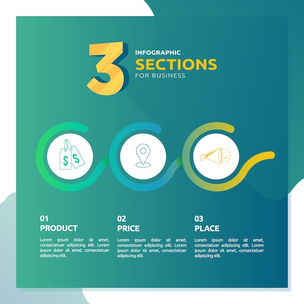 Infographic with 3 sections for business template Premium Vector