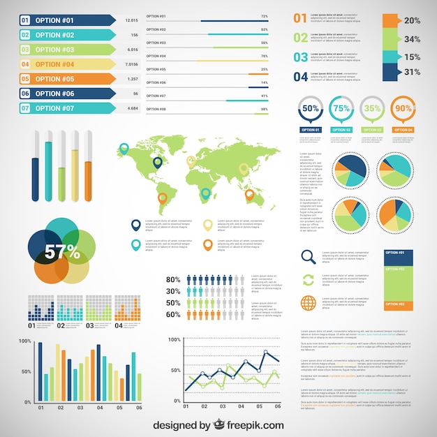 Infographic with variety of diagrams Free Vector
