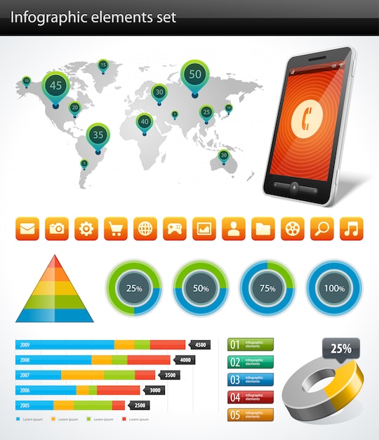 Infographics collection vector graph and charts design elements and data visualization icons set. Premium Vector