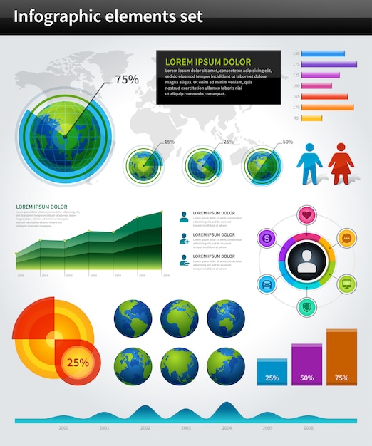 Infographics collection vector graph and charts design elements and data visualization icons set. Premium Vector