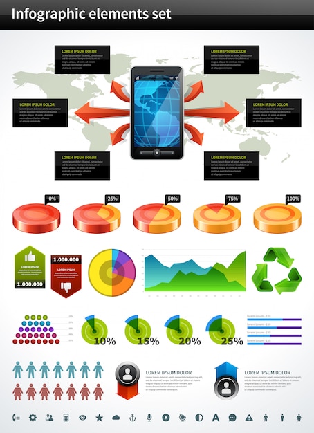 Infographics collection vector graph and charts design elements and data visualization icons set. Premium Vector