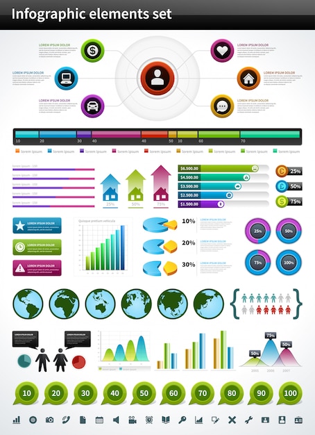 Infographics collection vector graph and charts design elements and data visualization icons set. Premium Vector