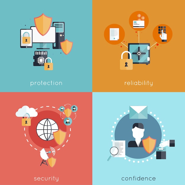 Information security design concept set Free Vector