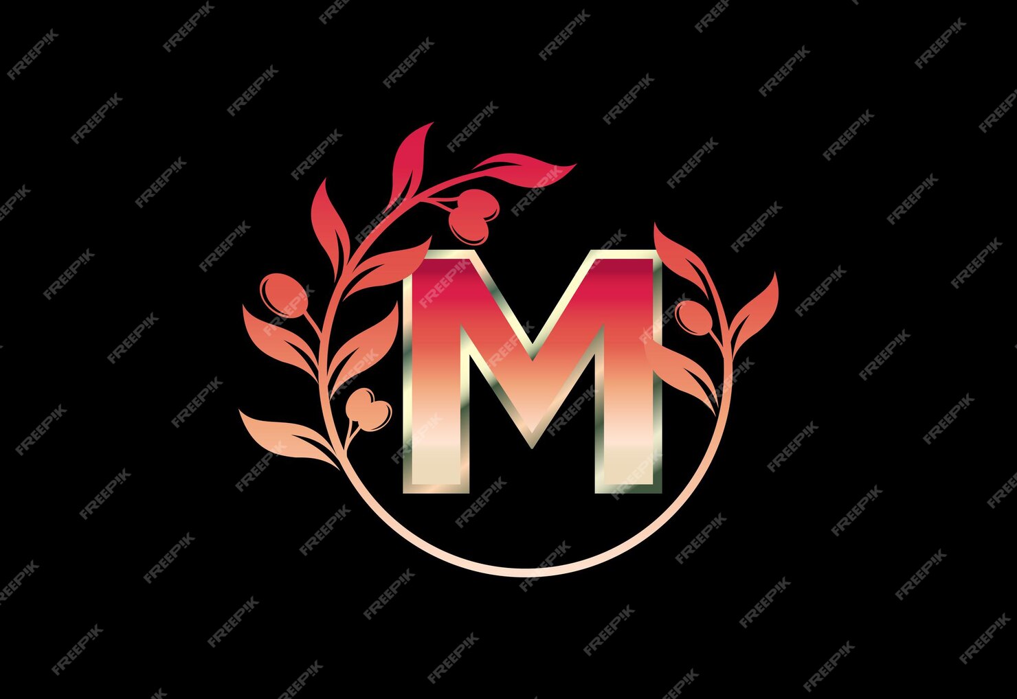 Premium Vector | Initial letter m sign symbol with olive branch wreath ...