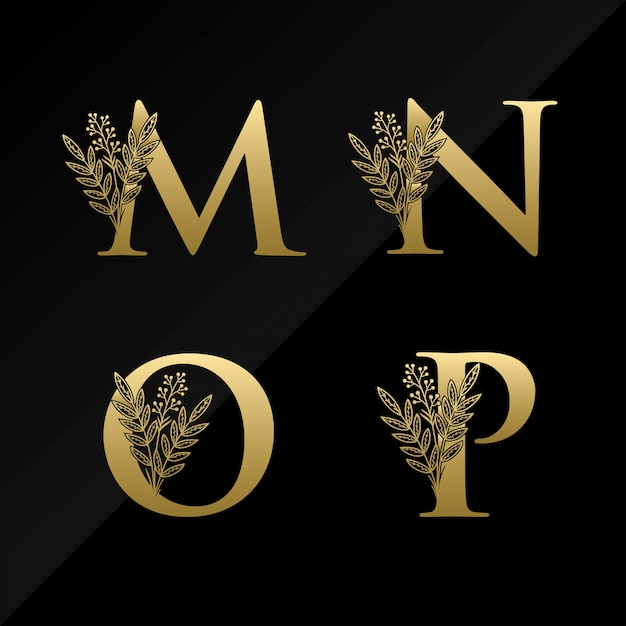 Download Free Initial M N O P Letter Logo With Simple Flower In Gold Color Use our free logo maker to create a logo and build your brand. Put your logo on business cards, promotional products, or your website for brand visibility.