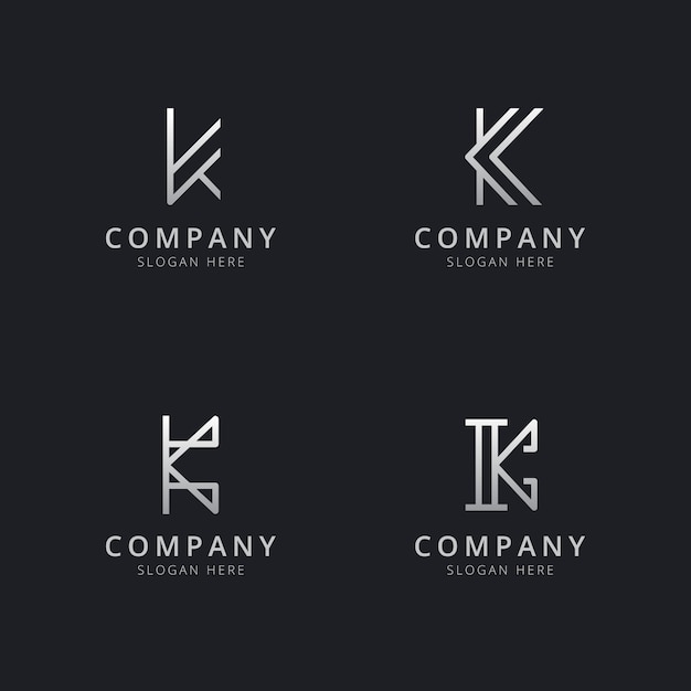  Initials k line monogram logo template with silver style color for the company