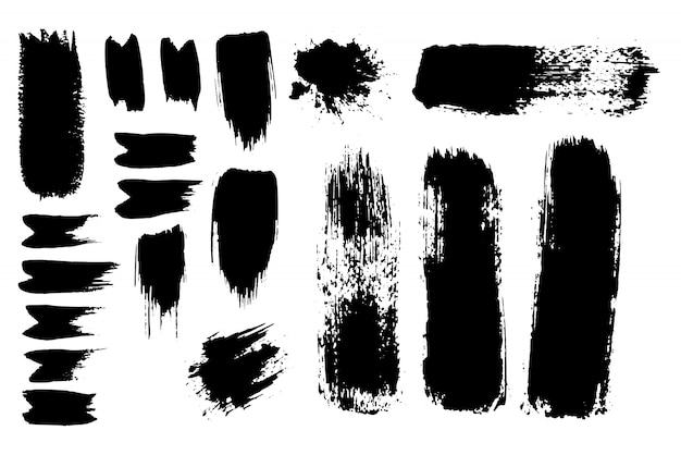 Inked vector paint brush strokes set big collection of