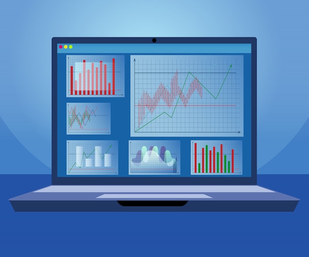 Innovation trader analysis program for laptop Premium Vector