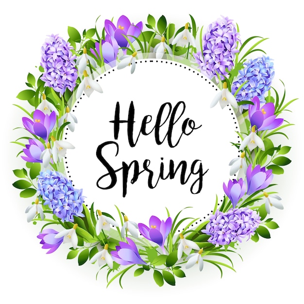 Premium Vector | Inscription hello spring on background with spring flowers