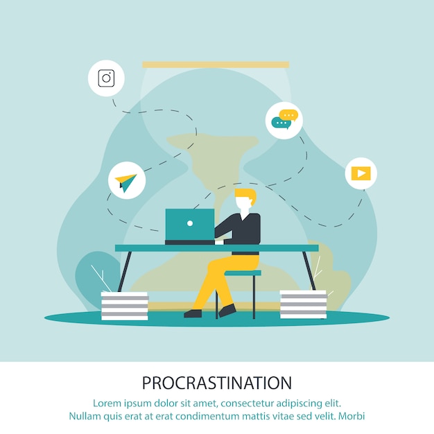 Premium Vector | Inscription Procrastination Vector Illustration.