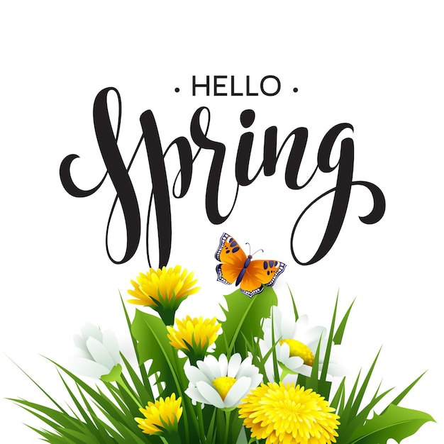 Premium Vector Inscription Spring Time On Background With Spring Flowers Spring Floral Background Spring Flowers