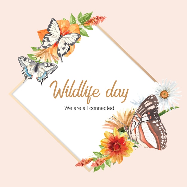 Download Free Vector | Insect and bird wreath with butterfly and ...