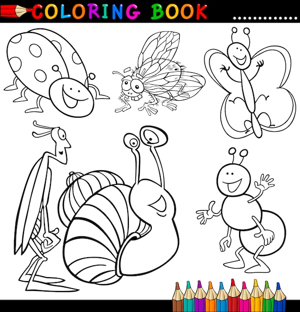 Premium Vector | Insects and bugs for coloring book or page