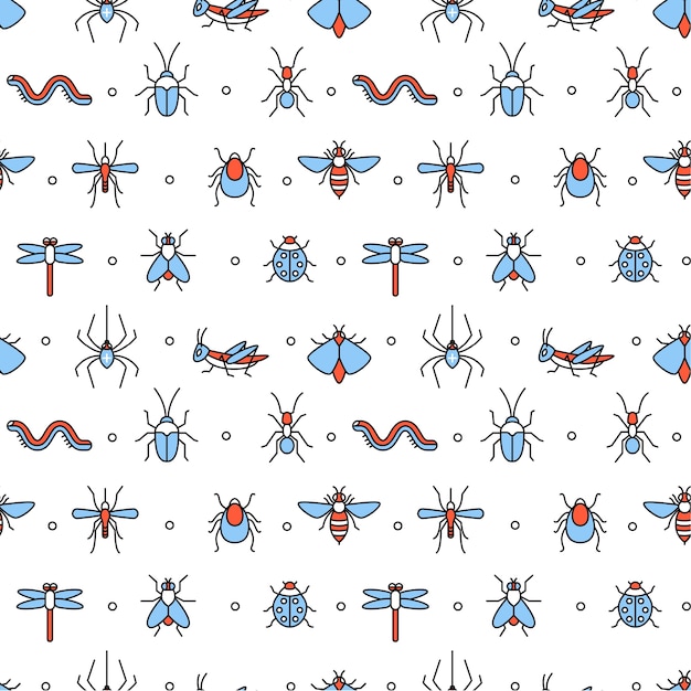 Insects icons square seamless pattern