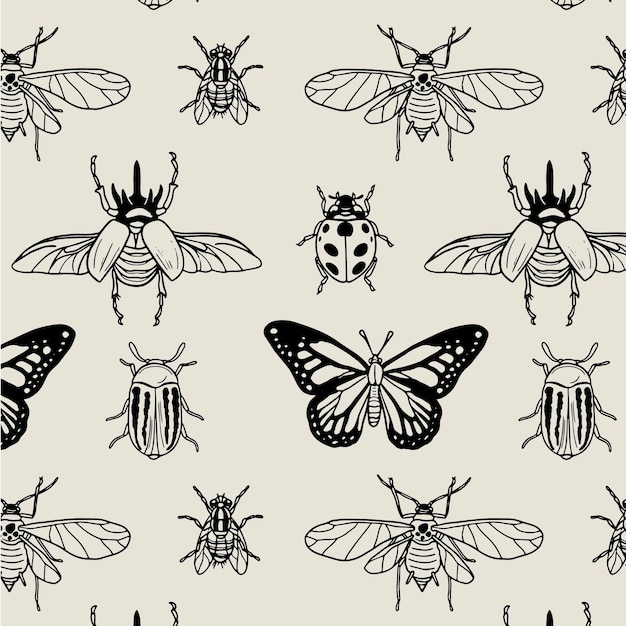 Free Vector | Insects pattern black and white