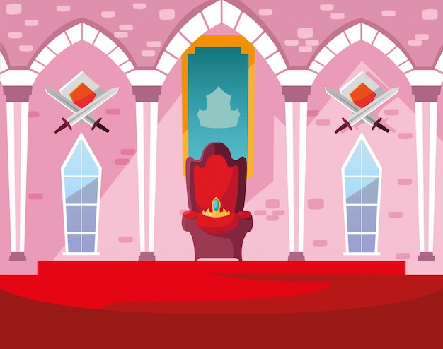 Inside castle building fairytale with decoration Premium Vector
