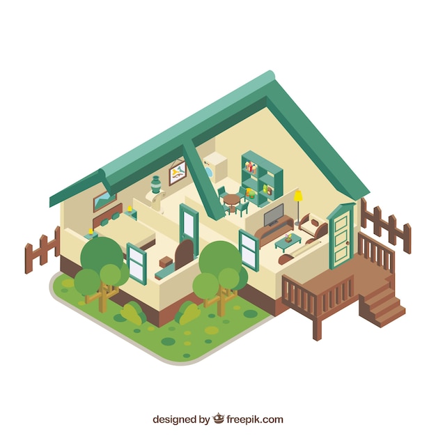 Inside nice home in isometric style