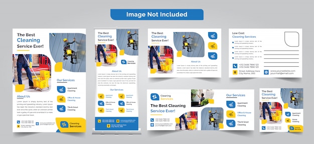 清掃サービスチラシ はがき ロールアップバナー Instagramバナー Facebookカバーデザイン プレミアムベクター