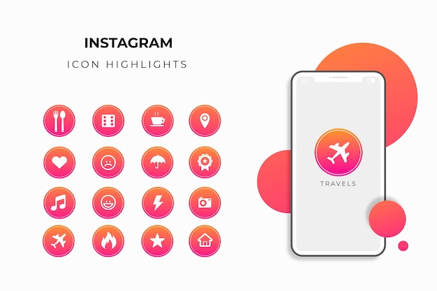 Instagramのグラデーションストーリーのハイライト プレミアムベクター