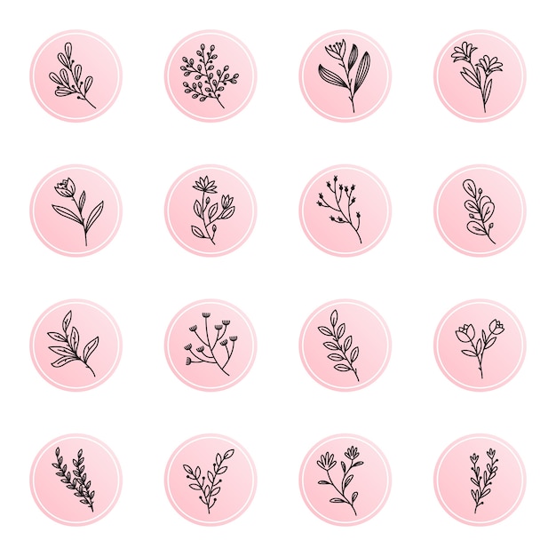 Instagramの手描き花物語のハイライト プレミアムベクター