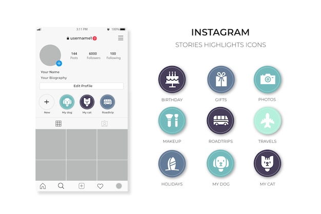 無料のベクター Instagramアイコンストーリーのハイライト