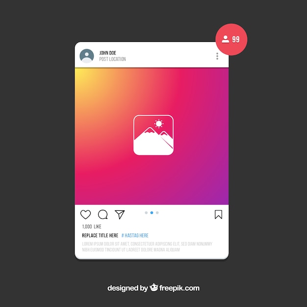 Instagram post template with notifications Vector | Free Download