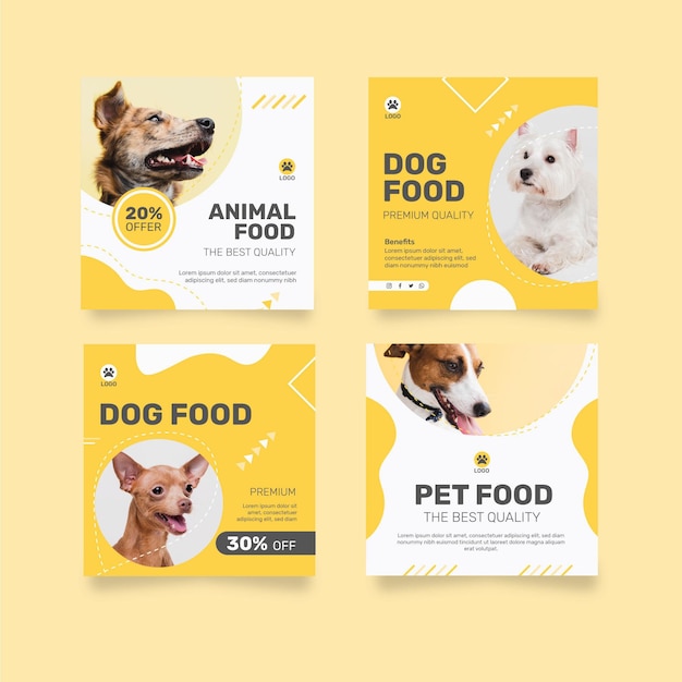 Instagramは犬と一緒に動物の餌のコレクションを投稿します 無料のベクター