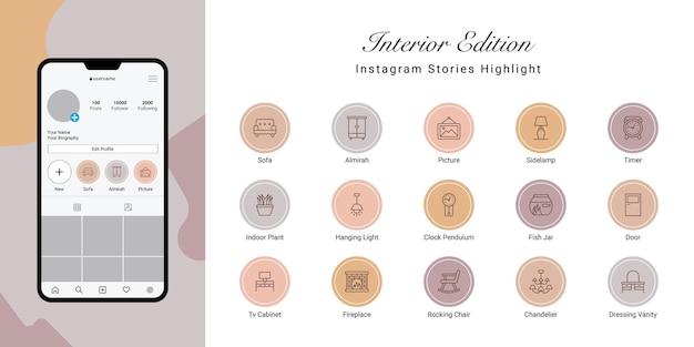 Instagramのストーリーはインテリアのカバーを強調しています プレミアムベクター