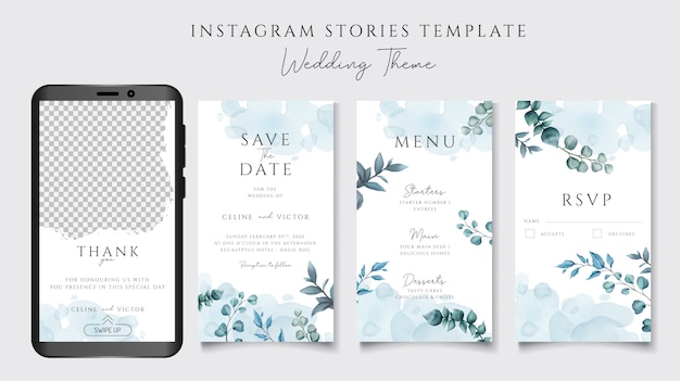 結婚式の招待状のテーマのinstagramストーリーテンプレート プレミアムベクター