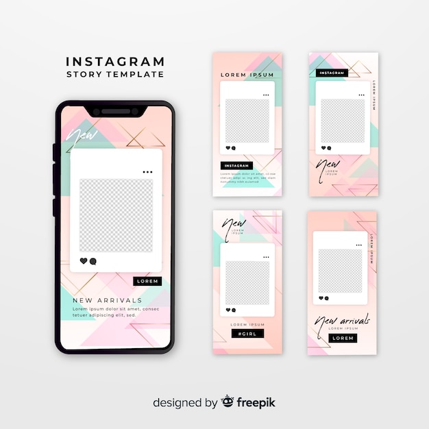 Instagram stories templates with empty frame Free Vector
