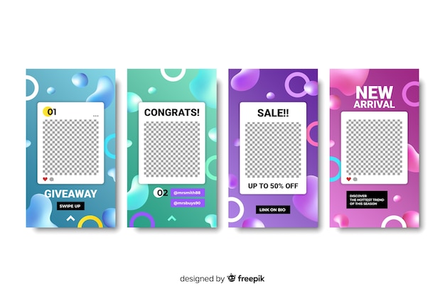 Instagram stories templates with empty frame Free Vector