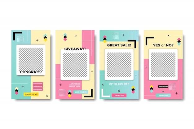 Instagram stories templates with empty frame Free Vector